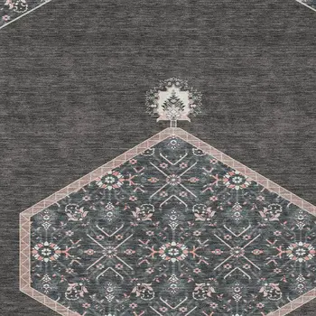 3' X 5' Charcoal Pink And Blue Oriental Washable Indoor Outdoor Area Rug
