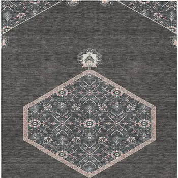 8' X 10' Charcoal Pink And Blue Oriental Washable Indoor Outdoor Area Rug