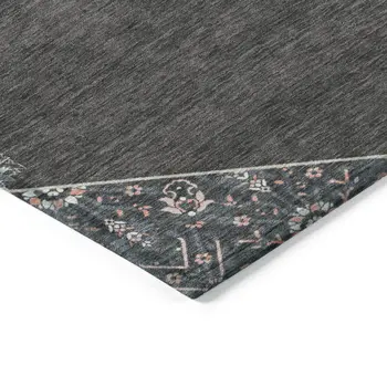 8' X 10' Charcoal Pink And Blue Oriental Washable Indoor Outdoor Area Rug