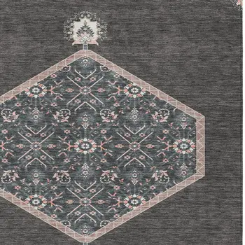 8' X 10' Charcoal Pink And Blue Oriental Washable Indoor Outdoor Area Rug