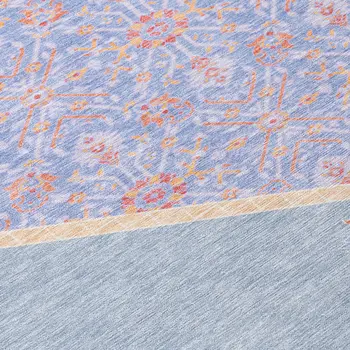 8' Denim Blue And Orange Round Oriental Washable Indoor Outdoor Area Rug