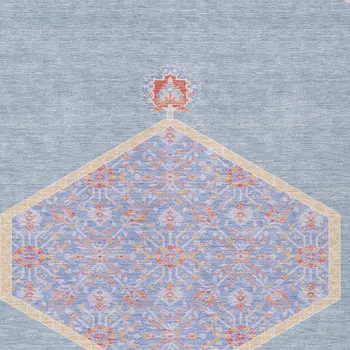 8' X 10' Denim Blue And Orange Oriental Washable Indoor Outdoor Area Rug