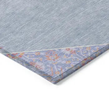 10' X 14' Denim Blue And Orange Oriental Washable Indoor Outdoor Area Rug