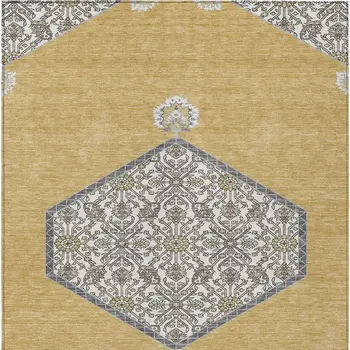 5' X 8' Gold Ivory And Beige Oriental Washable Indoor Outdoor Area Rug