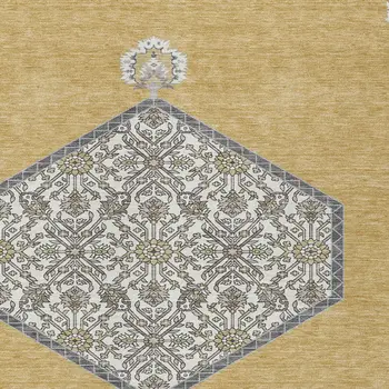 5' X 8' Gold Ivory And Beige Oriental Washable Indoor Outdoor Area Rug