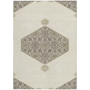 3' X 5' Ivory Beige And Gray Oriental Washable Indoor Outdoor Area Rug