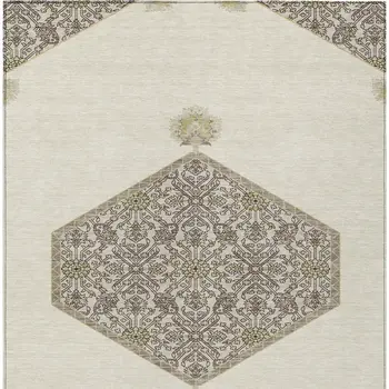 9' X 12' Ivory Beige And Gray Oriental Washable Indoor Outdoor Area Rug