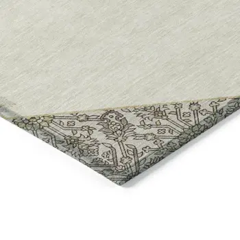9' X 12' Ivory Beige And Gray Oriental Washable Indoor Outdoor Area Rug