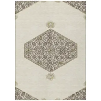 10' X 14' Ivory Beige And Gray Oriental Washable Indoor Outdoor Area Rug