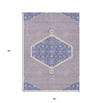 3' X 5' Lavender Gold And Purple Oriental Washable Indoor Outdoor Area Rug