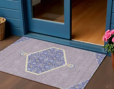 3' X 5' Lavender Gold And Purple Oriental Washable Indoor Outdoor Area Rug