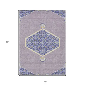 5' X 8' Lavender Gold And Purple Oriental Washable Indoor Outdoor Area Rug
