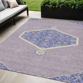 5' X 8' Lavender Gold And Purple Oriental Washable Indoor Outdoor Area Rug