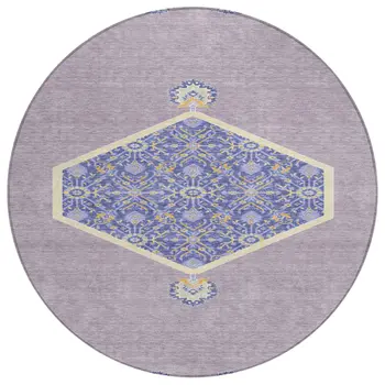 8' Lavender Round Oriental Washable Indoor Outdoor Area Rug