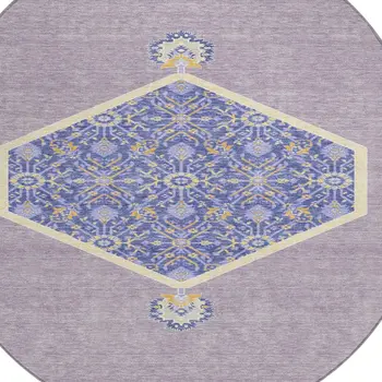 8' Lavender Round Oriental Washable Indoor Outdoor Area Rug