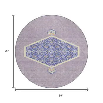 8' Lavender Round Oriental Washable Indoor Outdoor Area Rug