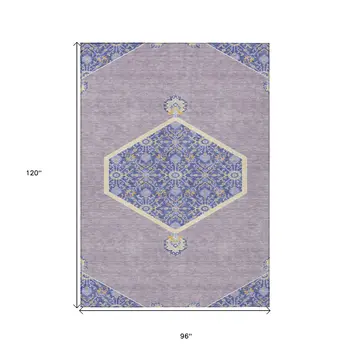 8' X 10' Lavender Gold And Purple Oriental Washable Indoor Outdoor Area Rug