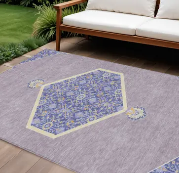 9' X 12' Lavender Gold And Purple Oriental Washable Indoor Outdoor Area Rug