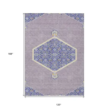 10' X 14' Lavender Gold And Purple Oriental Washable Indoor Outdoor Area Rug