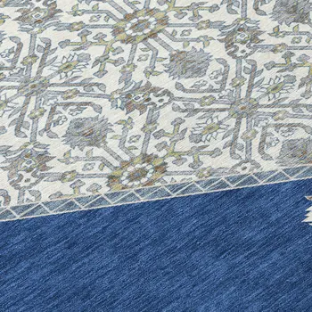 3' X 5' Navy Blue Gray And Beige Oriental Washable Indoor Outdoor Area Rug