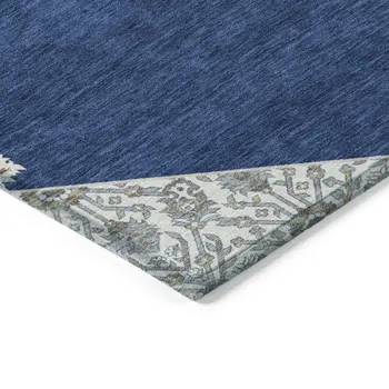 9' X 12' Navy Blue Gray And Beige Oriental Washable Indoor Outdoor Area Rug