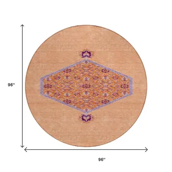 8' Peach Round Oriental Washable Indoor Outdoor Area Rug