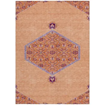 8' X 10' Peach Purple And Burgundy Oriental Washable Indoor Outdoor Area Rug