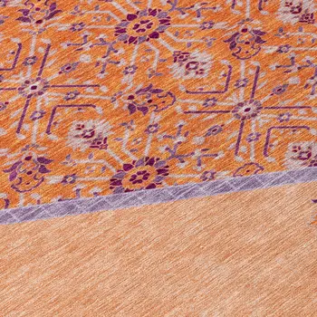 8' X 10' Peach Purple And Burgundy Oriental Washable Indoor Outdoor Area Rug