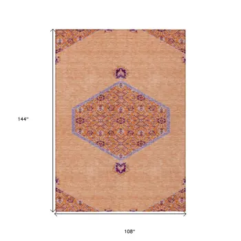 9' X 12' Peach Purple And Burgundy Oriental Washable Indoor Outdoor Area Rug