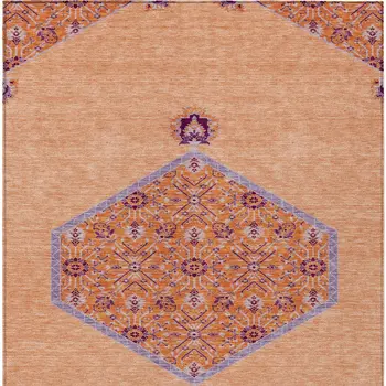 10' X 14' Peach Purple And Burgundy Oriental Washable Indoor Outdoor Area Rug