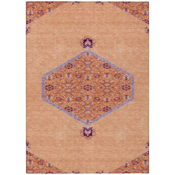10' X 14' Peach Purple And Burgundy Oriental Washable Indoor Outdoor Area Rug