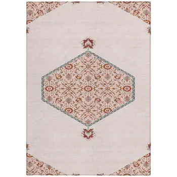 5' X 8' Pink Beige And Burgundy Oriental Washable Indoor Outdoor Area Rug