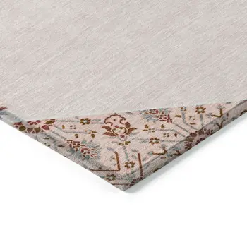 9' X 12' Pink Beige And Burgundy Oriental Washable Indoor Outdoor Area Rug