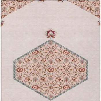 10' X 14' Pink Beige And Burgundy Oriental Washable Indoor Outdoor Area Rug