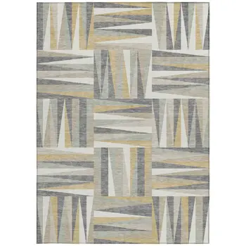 3' X 5' Beige Gray And Ivory Geometric Washable Indoor Outdoor Area Rug