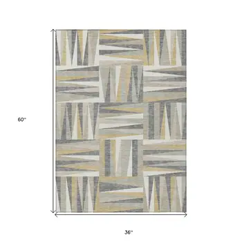 3' X 5' Beige Gray And Ivory Geometric Washable Indoor Outdoor Area Rug