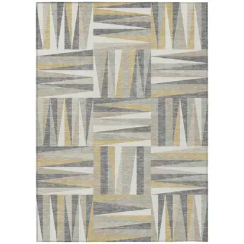 3' X 5' Beige Gray And Ivory Geometric Washable Indoor Outdoor Area Rug