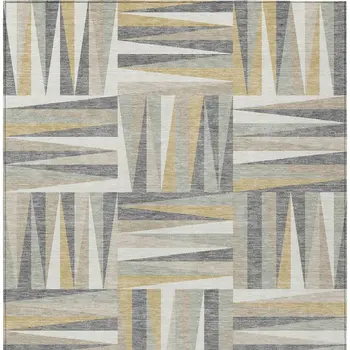 3' X 5' Beige Gray And Ivory Geometric Washable Indoor Outdoor Area Rug