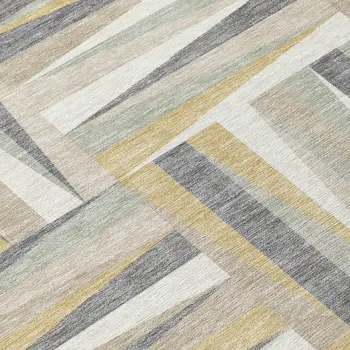 3' X 5' Beige Gray And Ivory Geometric Washable Indoor Outdoor Area Rug