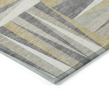 9' X 12' Beige Gray And Ivory Geometric Washable Indoor Outdoor Area Rug