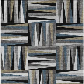 3' X 5' Black Gray And Ivory Geometric Washable Indoor Outdoor Area Rug
