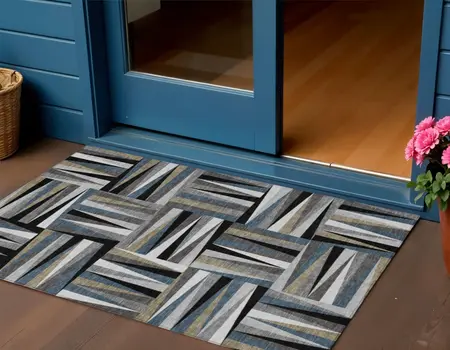 3' X 5' Black Gray And Ivory Geometric Washable Indoor Outdoor Area Rug