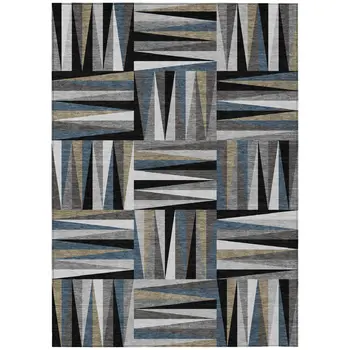 3' X 5' Black Gray And Ivory Geometric Washable Indoor Outdoor Area Rug