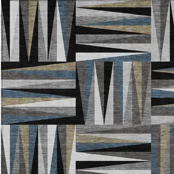 9' X 12' Black Gray And Ivory Geometric Washable Indoor Outdoor Area Rug