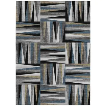 10' X 14' Black Gray And Ivory Geometric Washable Indoor Outdoor Area Rug