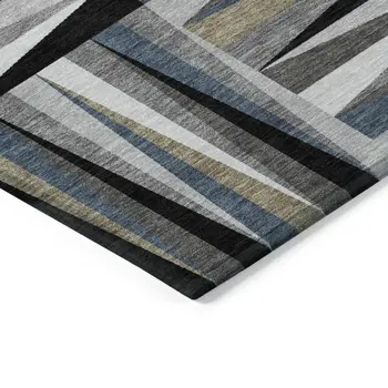 10' X 14' Black Gray And Ivory Geometric Washable Indoor Outdoor Area Rug