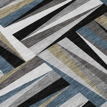10' X 14' Black Gray And Ivory Geometric Washable Indoor Outdoor Area Rug