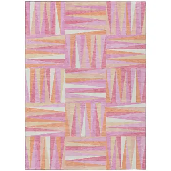 5' X 8' Blush Ivory And Orange Geometric Washable Indoor Outdoor Area Rug