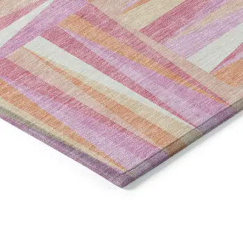 5' X 8' Blush Ivory And Orange Geometric Washable Indoor Outdoor Area Rug