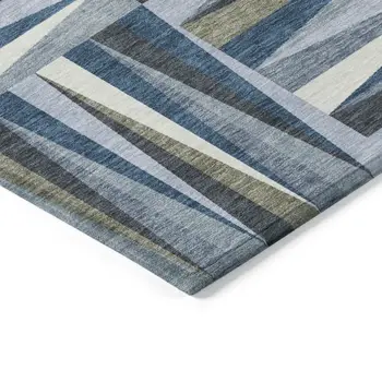 9' X 12' Denim Blue Gray And Ivory Geometric Washable Indoor Outdoor Area Rug